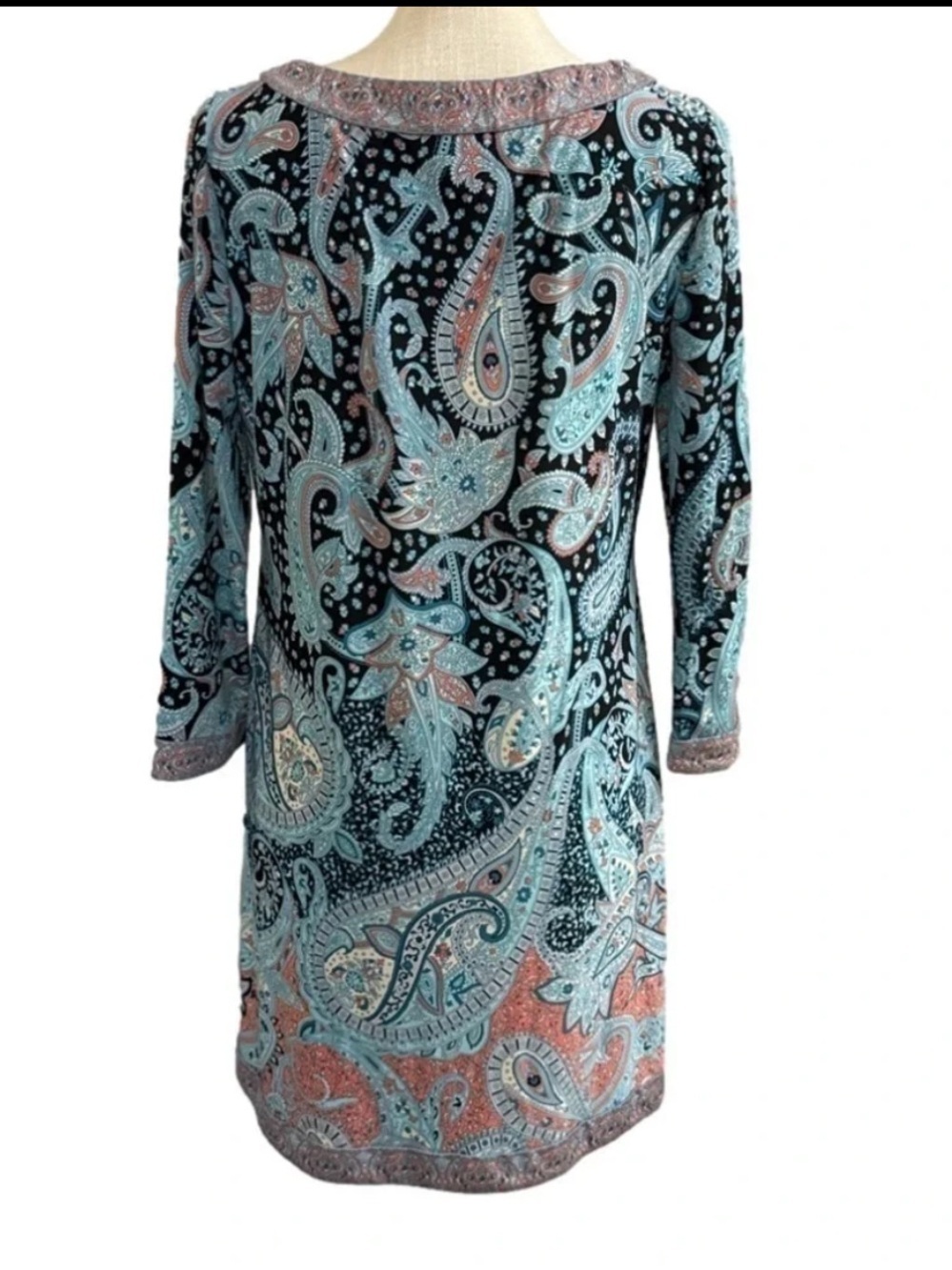 BCBGMaxAzria Paisley Tunic in Teal, Black & Rust - Picture 3 of 6